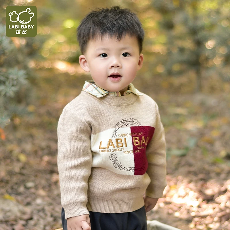 LABI BABY Boys Sweater Autumn Retro British Style Sweater Long Sleeve Pullover Knitted Shirt for Boys Knitwear Top Warm Clothes