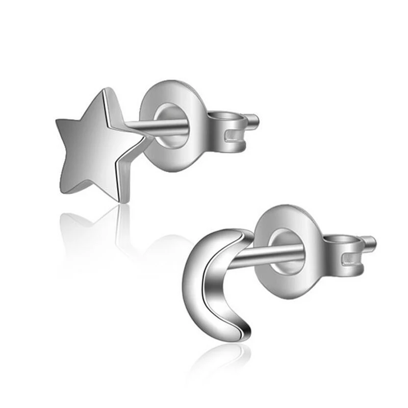 Factory Price Hot Promotion Fashion Korean Silver Jewelry Star Moon Asymmetric Stud Earrings For Women Hot Selling