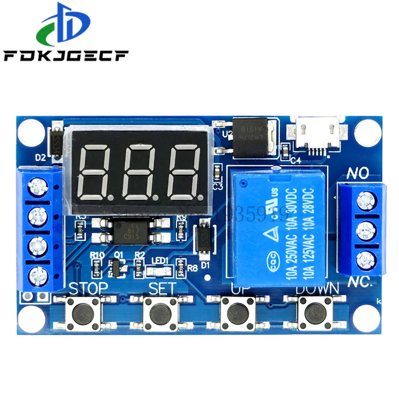 1 Channel 5V Relay 6-30V Relay Module OFF/ON Switch Trigger Time Delay Circuit Timer Cycle 999 minutes Adjustable