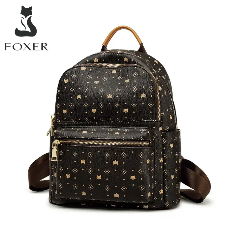 FOXER plecak damski podpis druk z pcv modny plecak damski plecak podróżny damski Retro Monogram biznesowy plecak na laptopa