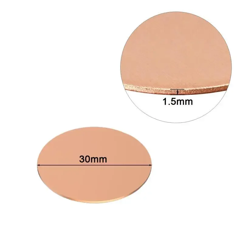1/2pcs T2 Pure Copper Round Plate Circular Sheet Thick 0.1mm - 5mm Copper Disc Diameter 30mm 31mm 32mm 33mm 34mm 35mm-50mm