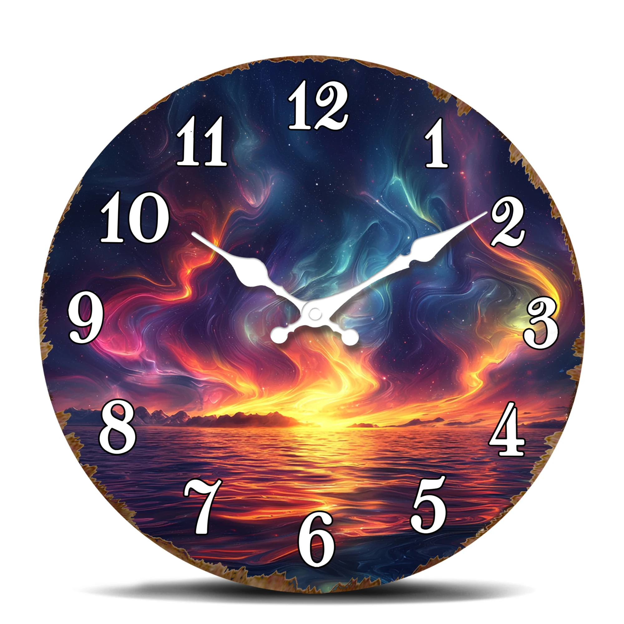 Starry Ocean Landscape Wall Clock, Artistic Decor Clock, Silent Quartz for Home Office, Unique Round Design