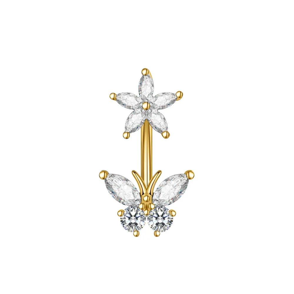 Gold Color Crystals CZ Belly Piercing Dangled Navel Ring