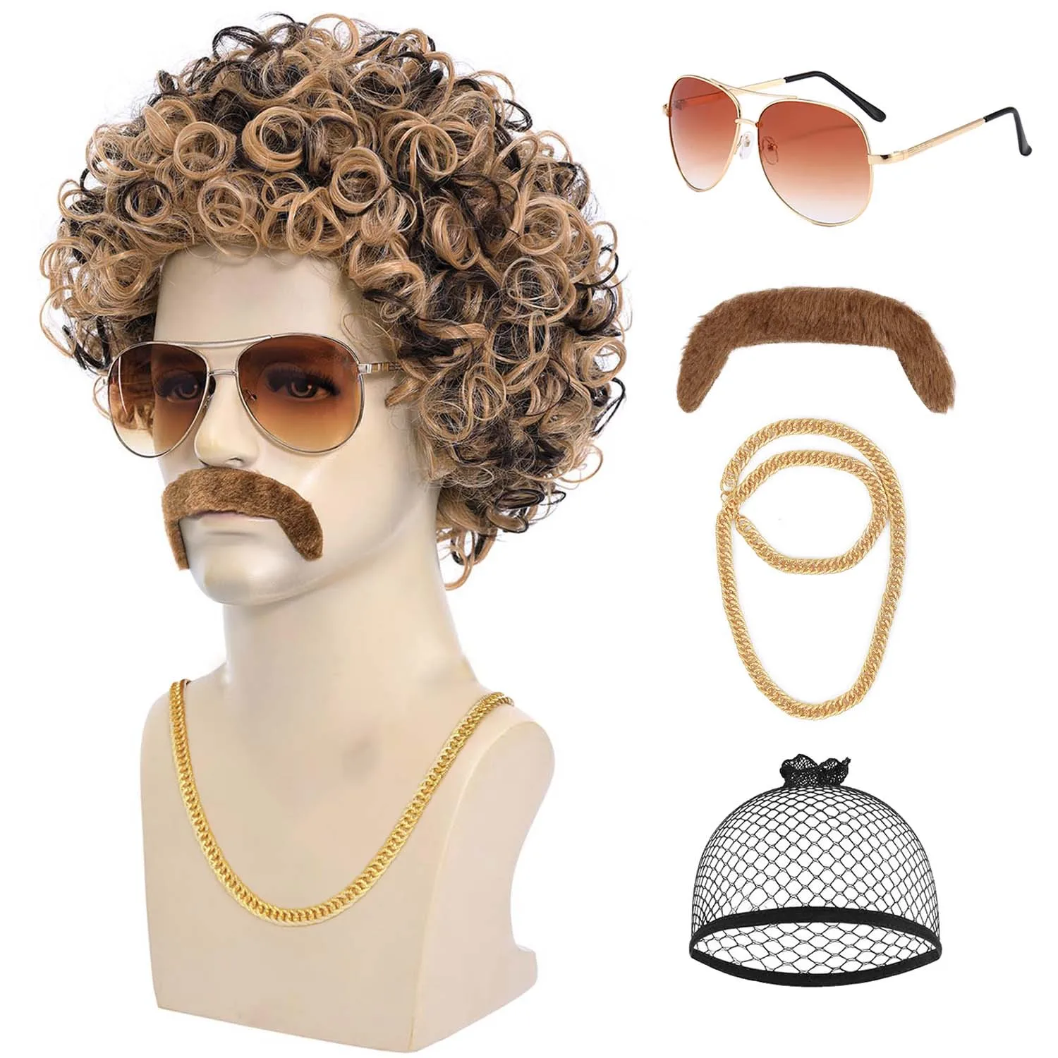 

Synthetic 70s 80s Disco Wig Short Curly Hair Afro Mens Wig for 60s Hippies Costume Cosplay Halloween Party
