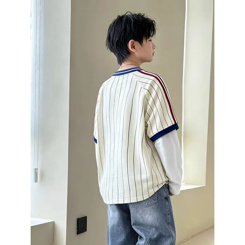 Boys long-sleeved T-shirt 2026 autumn new children's American crew neck sports sweater boys loose top