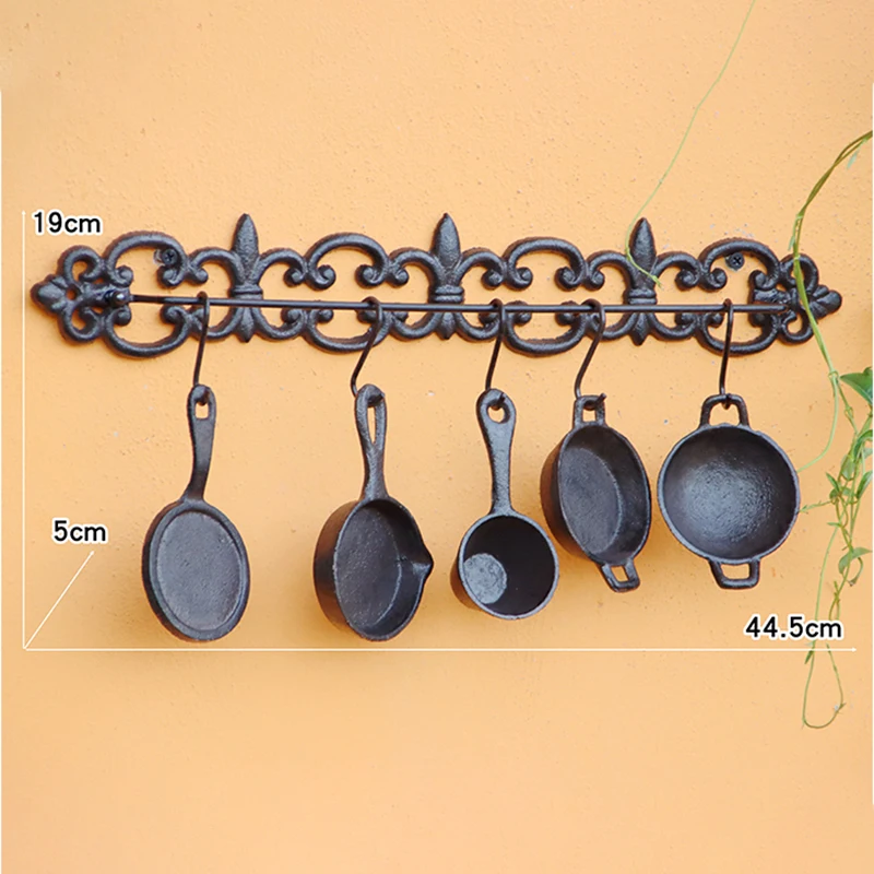 Antique Black Cast Iron Kitchen Cooking Set Of Six Decoration For Home Garden Coffee Bar Wall Countryside Style