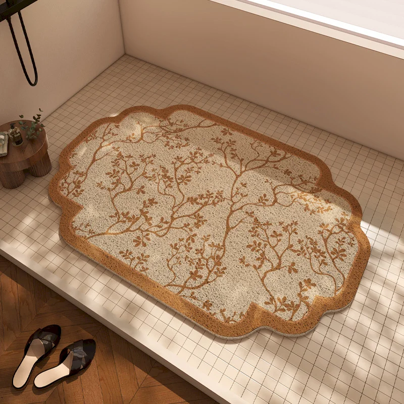 VIKAMA Retro Flower Perm Door Mat Anti Slip Antique Rose Leaf Pattern Irregular Floor Mat Entrance Porch Indoor Home Decoration