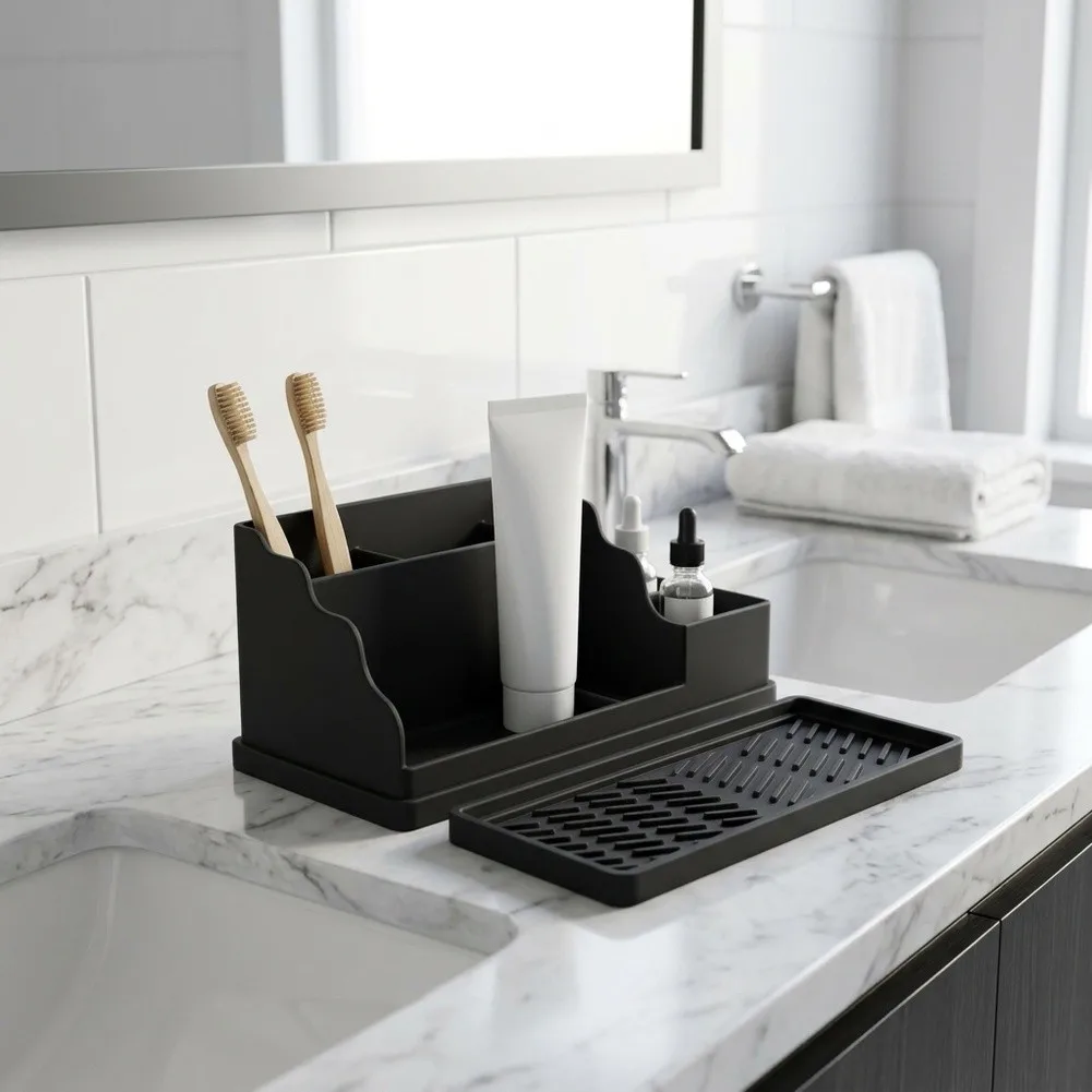 Waterproof Silicone Bathroom Rack Storage Tray Detachable Drain Tray Silicone Bathroom Rack Flexible Silicone Material