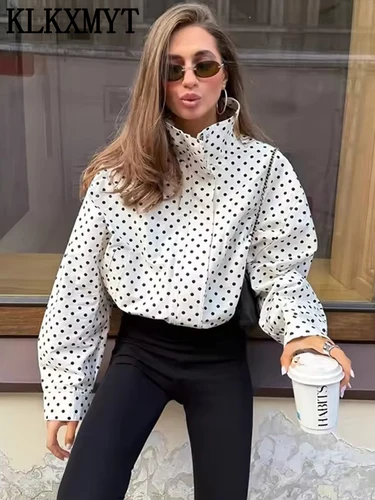 Imagen 2 del producto Abrigos Cortos con Estampado de Puntos para Mujer, Chaquetas de Manga Larga para Mujer 2026, Ropa Exterior Casual Elegante para Oficina