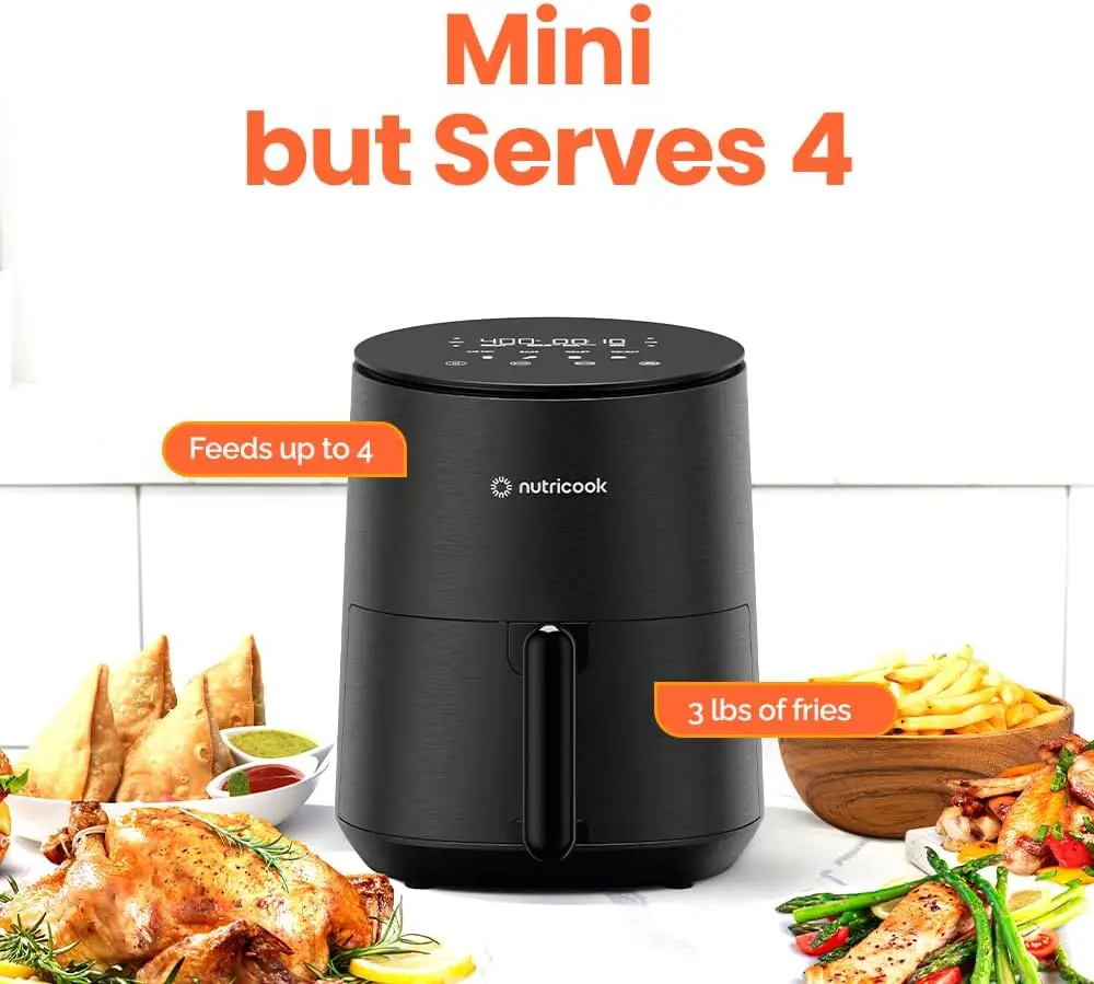 Compact 3.5 Quart Air Fryer with 8 Preset Functions, Tempered Glass Touch Control Panel, Quiet Operation, Non-Toxic Coating, Sma