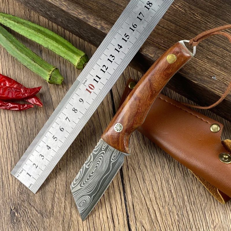 

Y-START 5CR13MOV Blade Red sandalwood Handle Artificial leather holster scabbard Survival Hunting Knife-NS1219