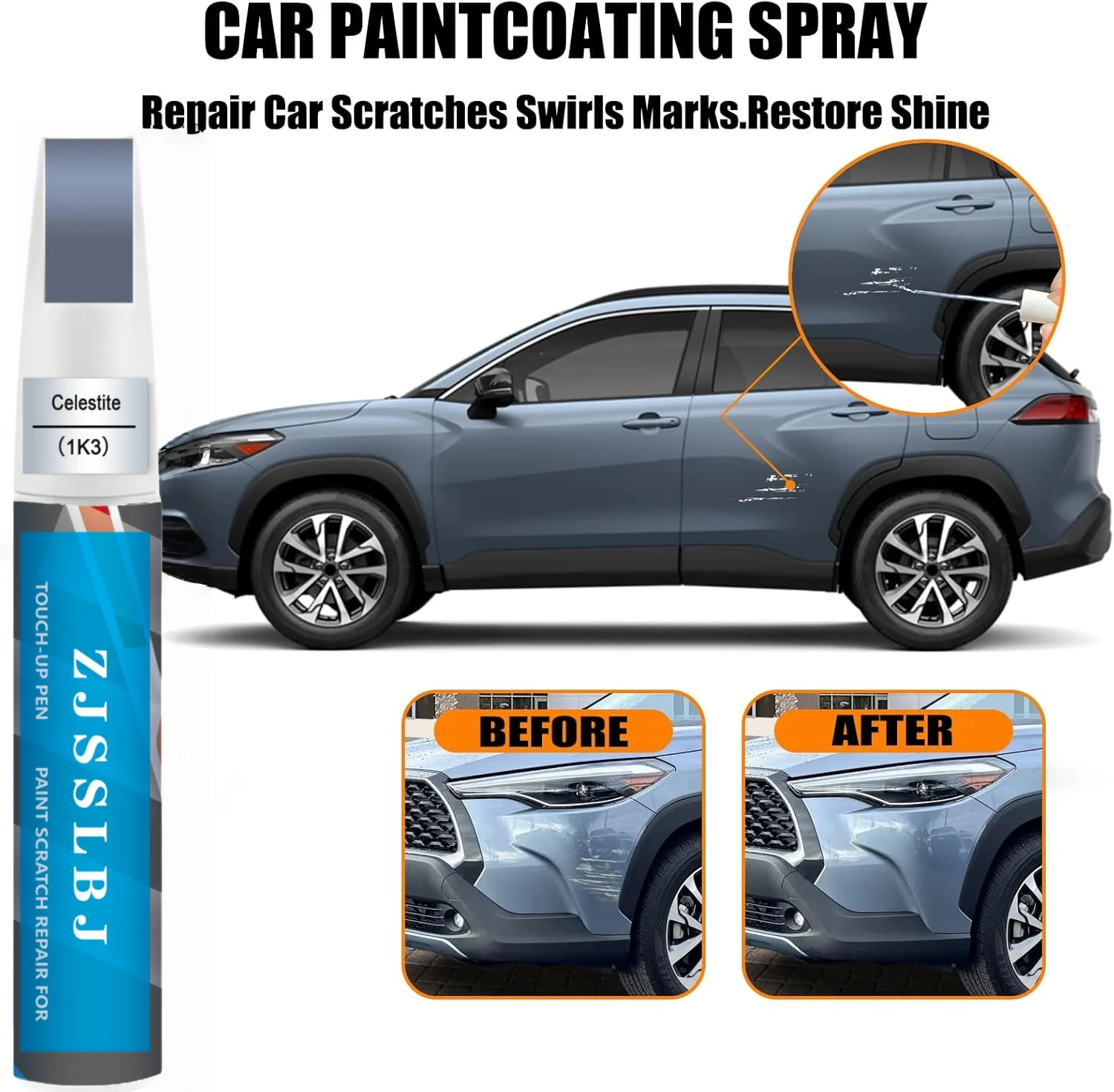 Car Touch up Paint(1K3 Celestite) Compatible with Toyota, Car Paint Pen Scratch Repair Two-In-One Touch Up Paint, Premium Car Sc