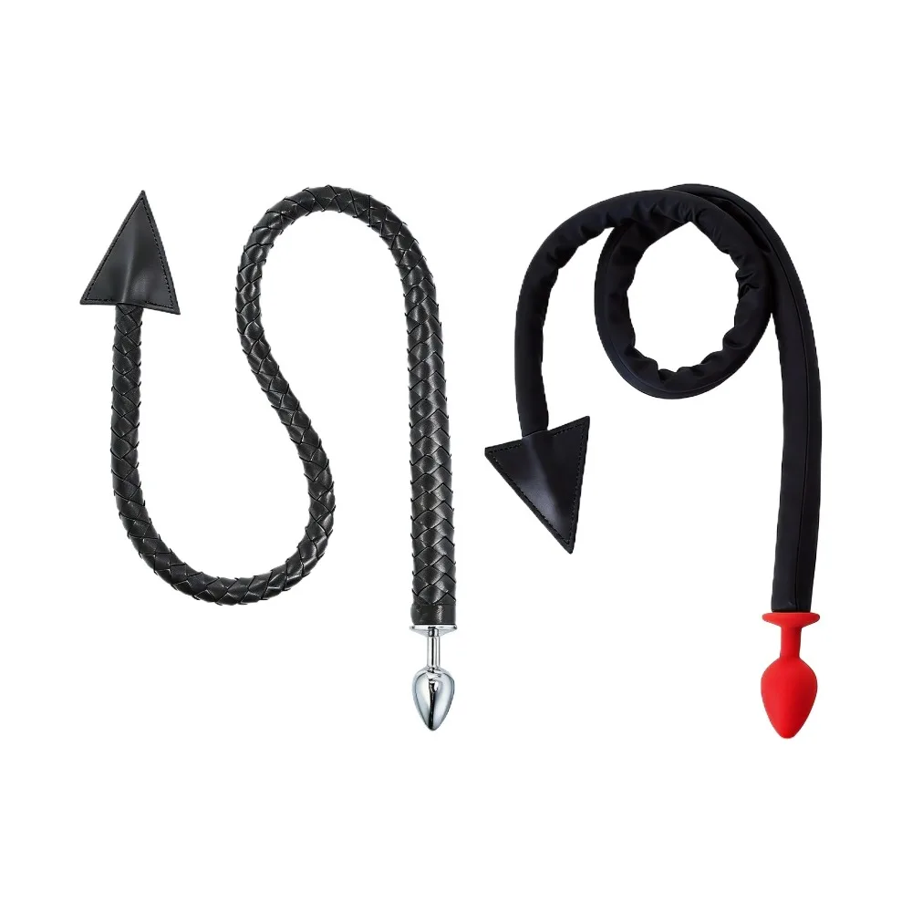 108cm Demon Tail Metal Anal Sex Toys with Fetish Slave Cosplay Bdsm Bondage Spanking Whip for Couple PU Whip Triangle Whip