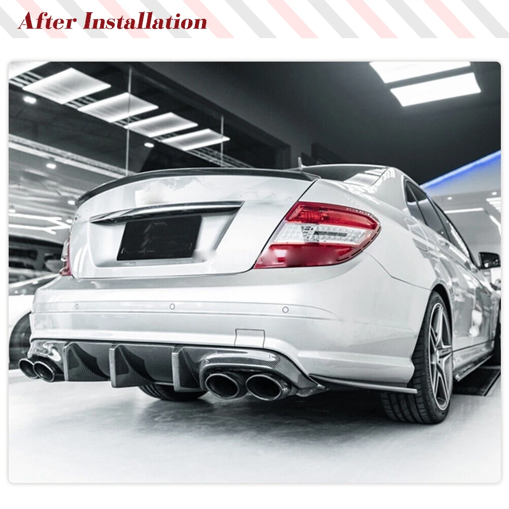 Carbon Fiber Car Rear Bumper Diffuser Lip Spoiler for Mercedes-Benz C-Class W204 C300 C63 AMG Sedan Only 2008 - 2011 view 3