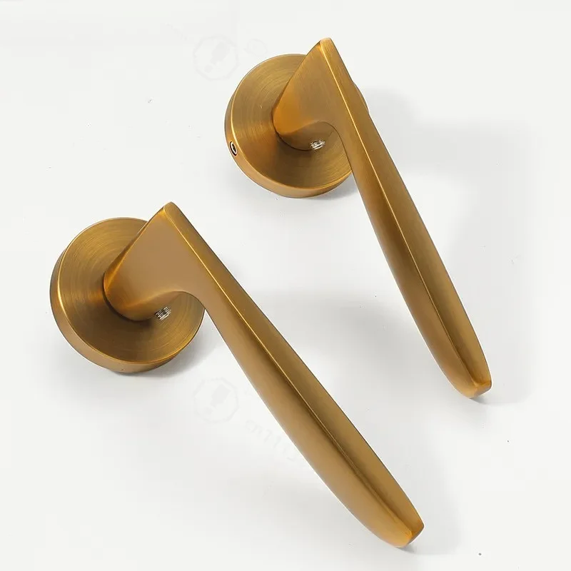 New Chinese Style Magnetic Suction Silent Indoor Bedroom Door Lock Split Yellow Bronze Aluminum Alloy Handle for Wooden Room