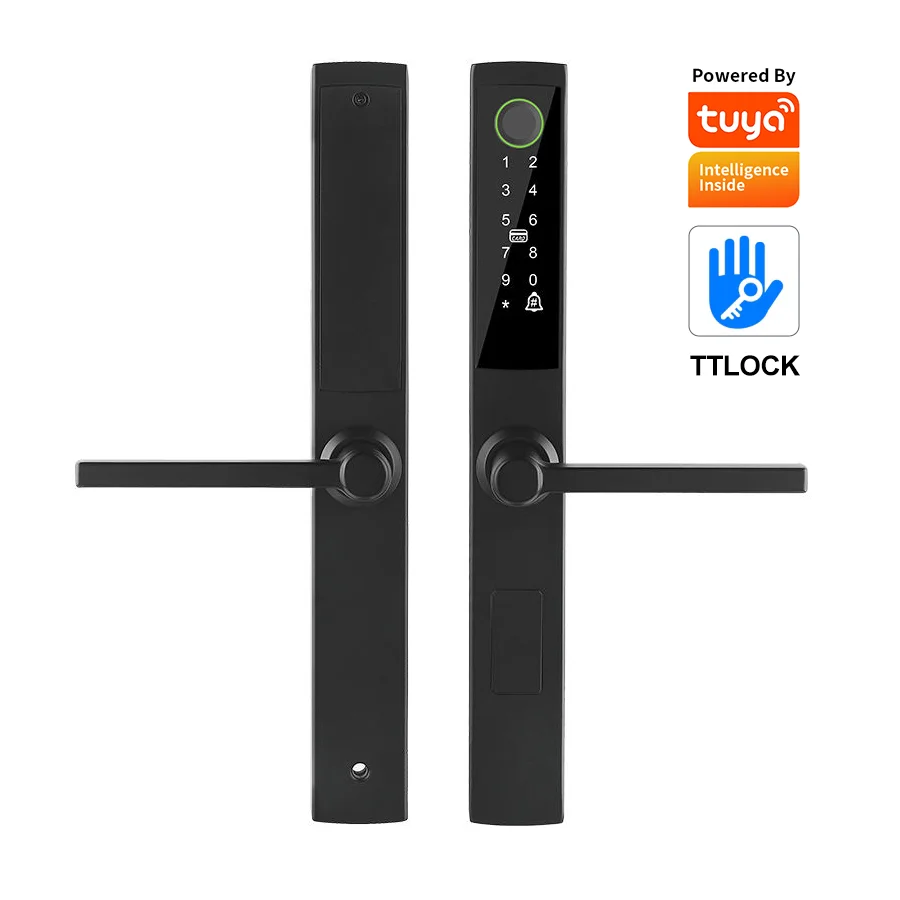Waterproof Tuya WIFI Glass Door Aluminum Sliding Smart Door Loc Digital Handle Fingerprint Ttlock APPk