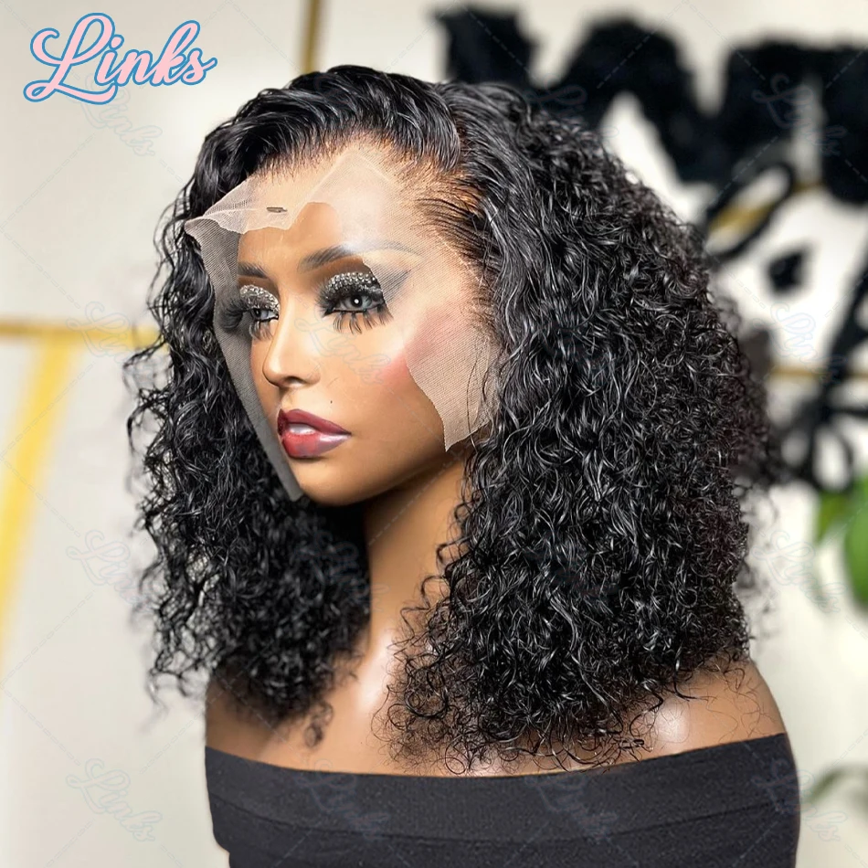 Links Curly Short Bob 250% 13X6 Transparent Lace Frontal Human Hair Wigs Deep Wave 13X4 Lace Front Wig 5X5 Closure Remy Hair Wig