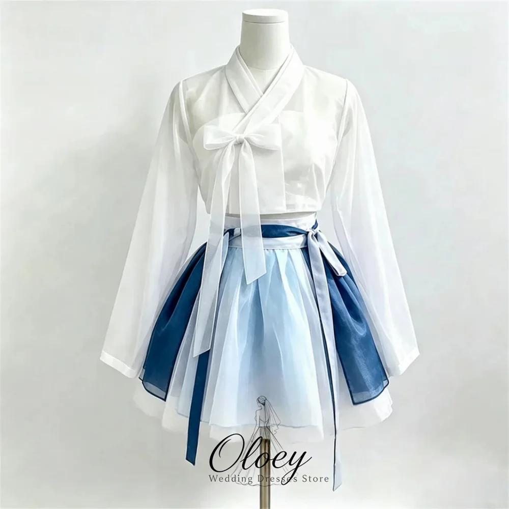 OLOEY Modern Multiple Colors Two Piece Full Sleeve Korea Wedding Photo Shoot Dress Bow A-Line Mini Reception Dress Customized