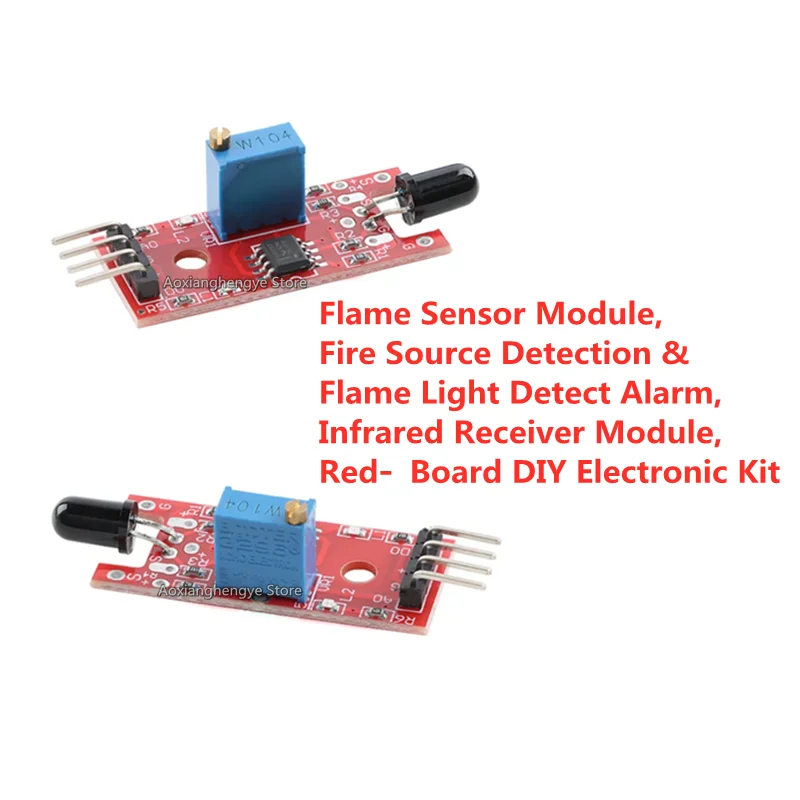 2PCS Flame Sensor Module, Fire Source Detection Flame Light Detect Alarm, Infrared Receiver Module, Red‑Board DIY Electronic Kit
