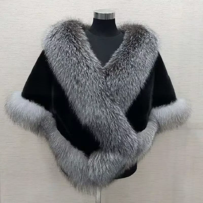 Luxury Faux Fur Women Poncho Fluffy Shawl Wedding Banquet Evening Dress Shawl Plush Cape Coat Women Jackets Elegant Outerwear