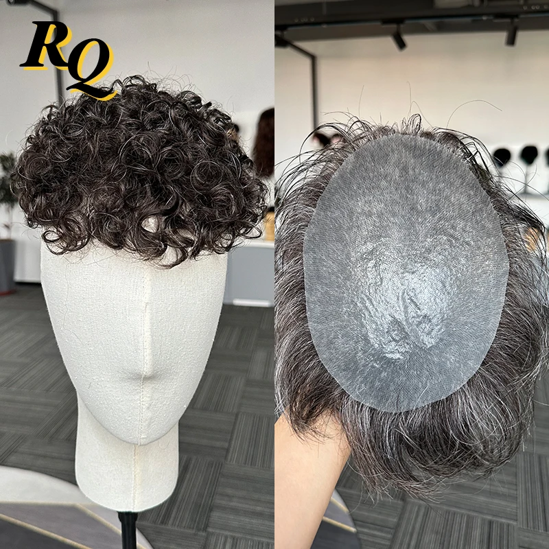 

18mm Curly Pre Styled Men Toupee Thin Skin 0.04mm Human Hair Toupee 220 Color Hair Replacement System Piece Protesis Hombre Male