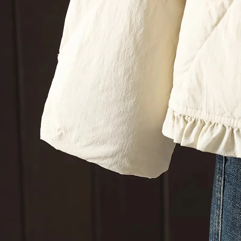 Jaqueta acolchoada feminina de inverno, casaco curto leve e quente, retrô solto com zíper, agasalhos bordados florais 3D, W1857