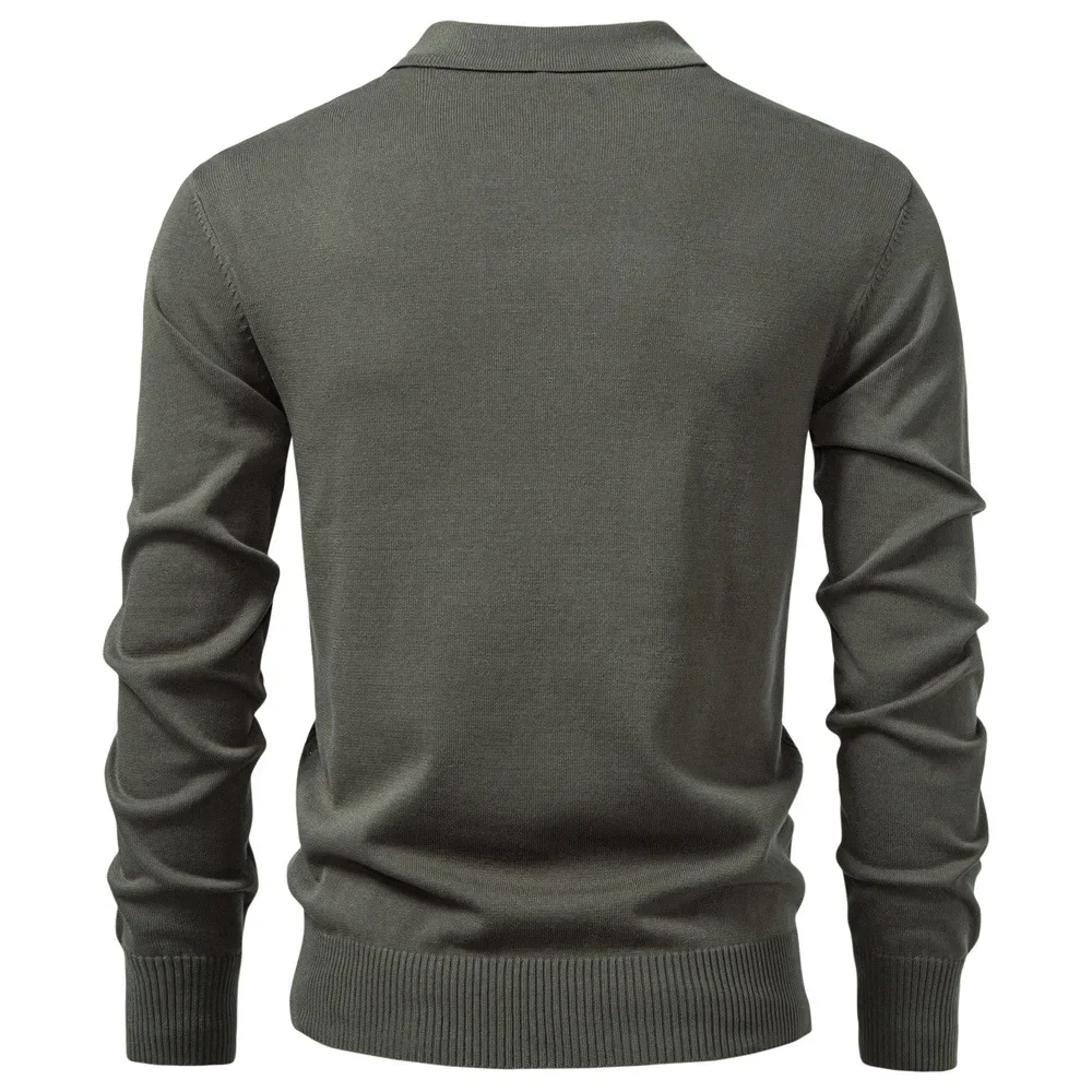 Men's Long Sleeve Zipper Business Casual Knitwear Thin Half Sweater New Style Autumn Winter Fashionable Youth Polyester Blend