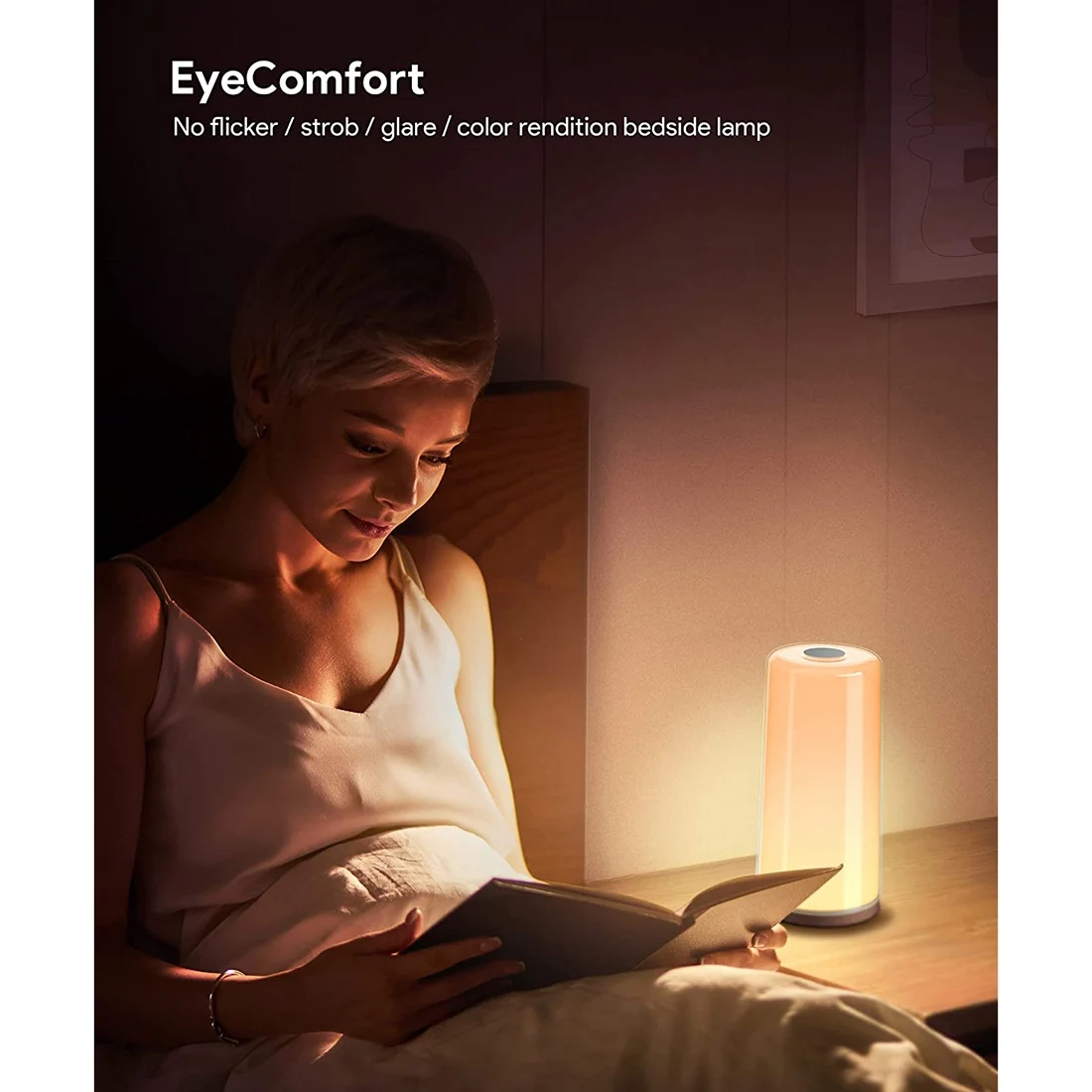 ดี-โคมไฟตั้งโต๊ะ,โคมไฟข้างเตียงสําหรับห้องนั่งเล่นห้องนอน,การควบคุมแบบสัมผัสข้างหลอดไฟ LED หรี่แสงได้,สี RGB เปลี่ยน EU Plug