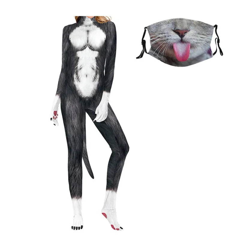Qq38Sexy Bodysuits Cauda Mens Leopardo Cosplay Mulheres Sexo Gato Traje com Máscara Vaca Urso Vestir Para Festa de Halloween Animal C