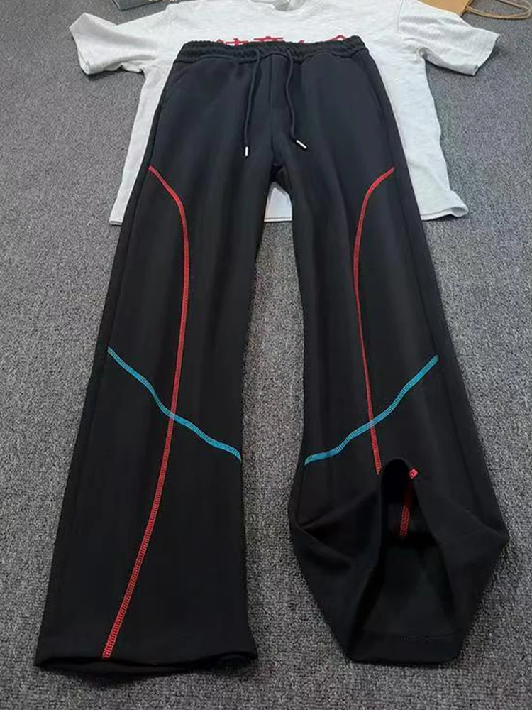

Loose Fit Men's Bla American Sport Pants Autumn Casual Wide Leg Trousers Straight Cut Comfortable Leisure Sle Jeans