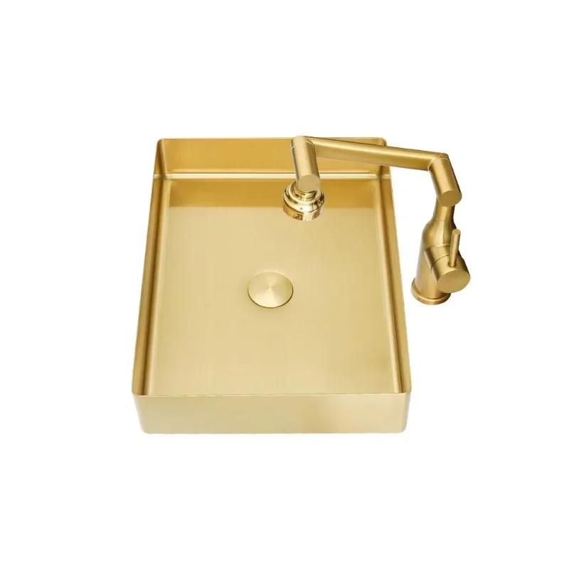 

Light luxury stainless steel golden square countertop washbasin, home washbasin, hotel bathroom, large capacity washbasin