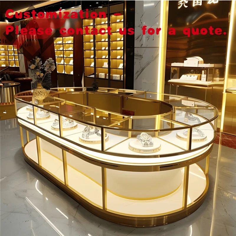 

custom.Elegant LED Lighting Jewelry Cabinet Store Display Showcase and Counter Interior Design Jewellery Shops