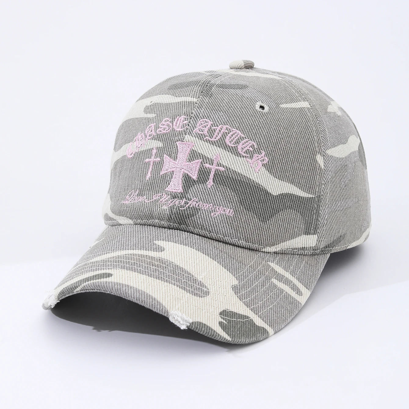 Europäische und amerikanische Mode-Camouflage-Baseballkappe mit gesticktem Schriftzug, weichem Oberteil und Sonnenschutzkrempe – Detail 8