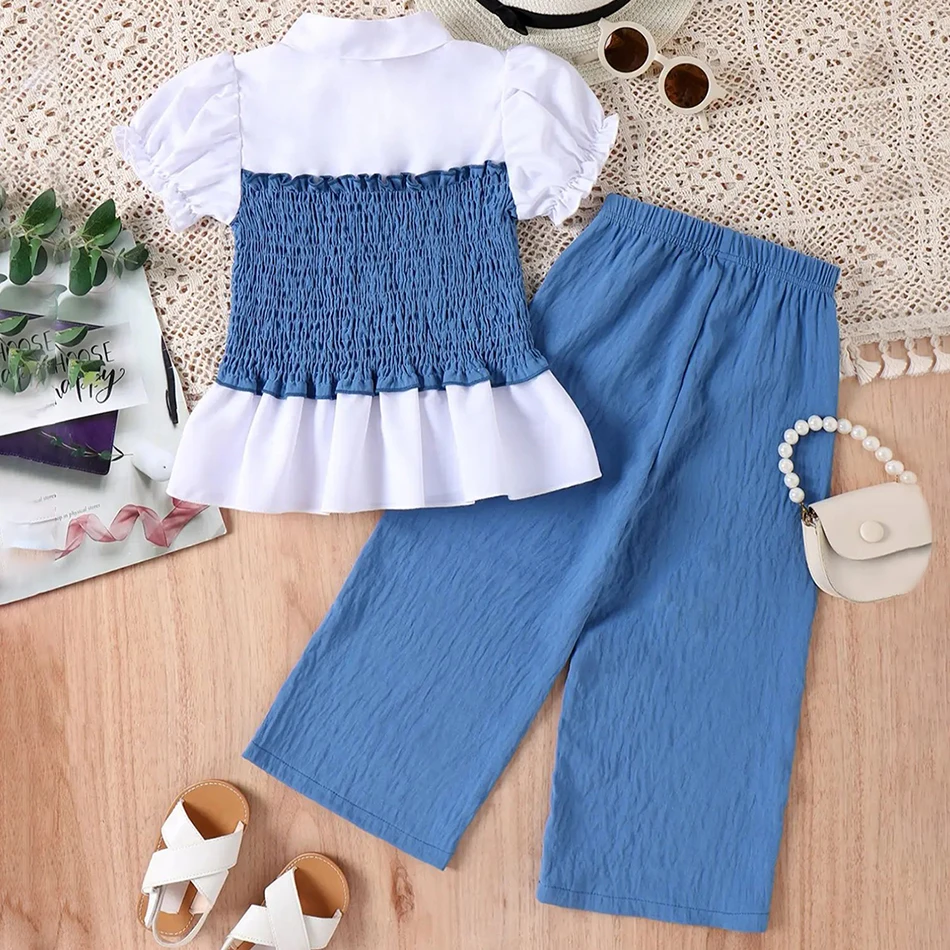 Summer Collection for Girls Fashionable Top and Loose Linen Blend Palazzo Pants Children Sets Casual Children Clothing