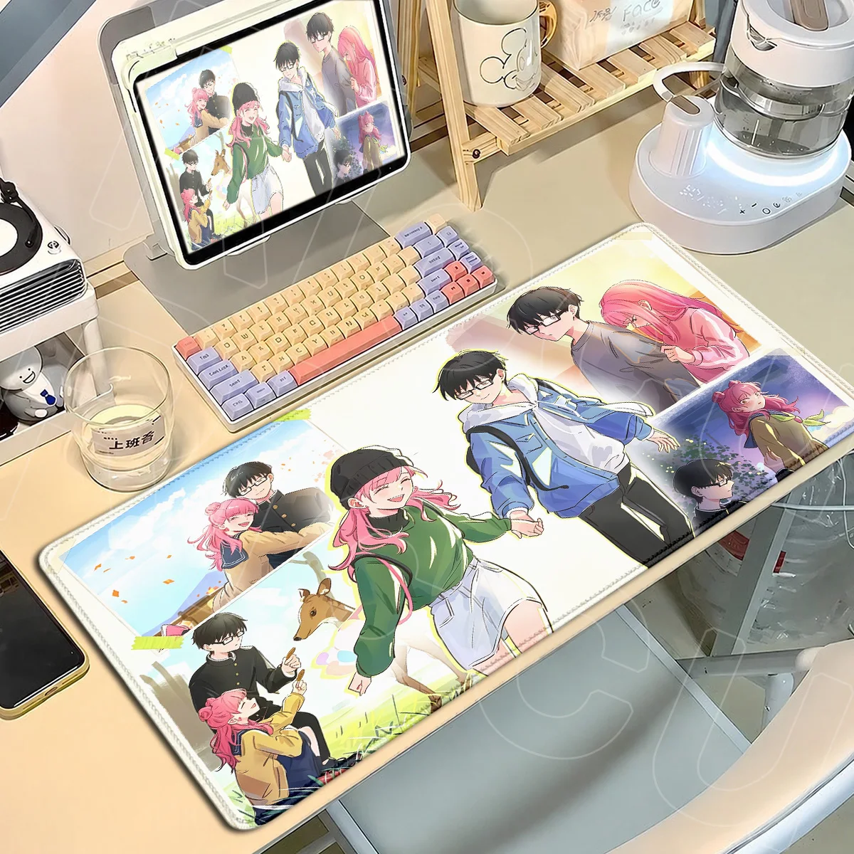 Große Erweiterte Gaming-Tastaturmatte HD-Druck Gummi-Tischunterlage Du und Ich Sind Polargegner Yusuke Tani Anime Mauspad – Detail 18