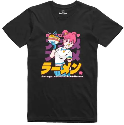 Hombre Anime Camiseta Ramen Niña Manga Japonés Geek Corte Normal Camiseta