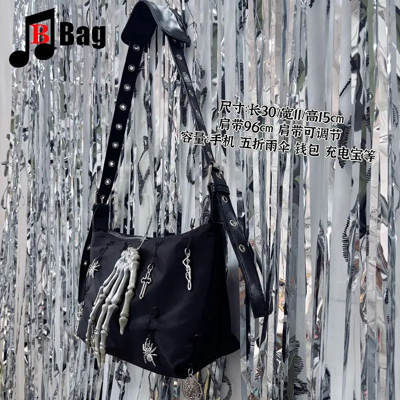 Women Men unsex Y2K cool girl Harajuku  women's handbag Retro Goth punk Skeleton Hand Versatile canvas crossbody bag