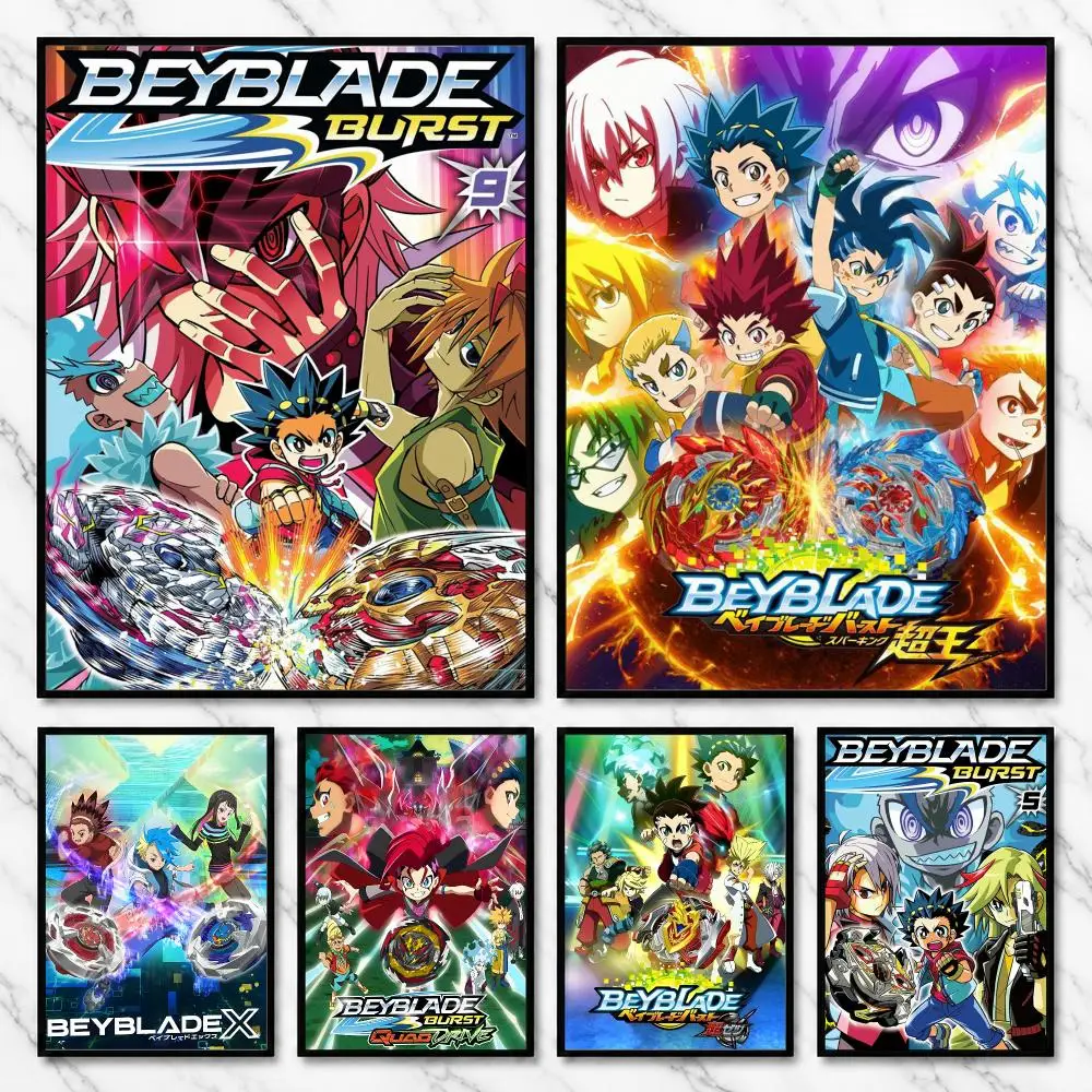 Beyblade Top Battles Shonen Anime Rivalry Teamwork Poster Self-Adhesive Unframed Fashion Wall Prints for Office & Home Decor
