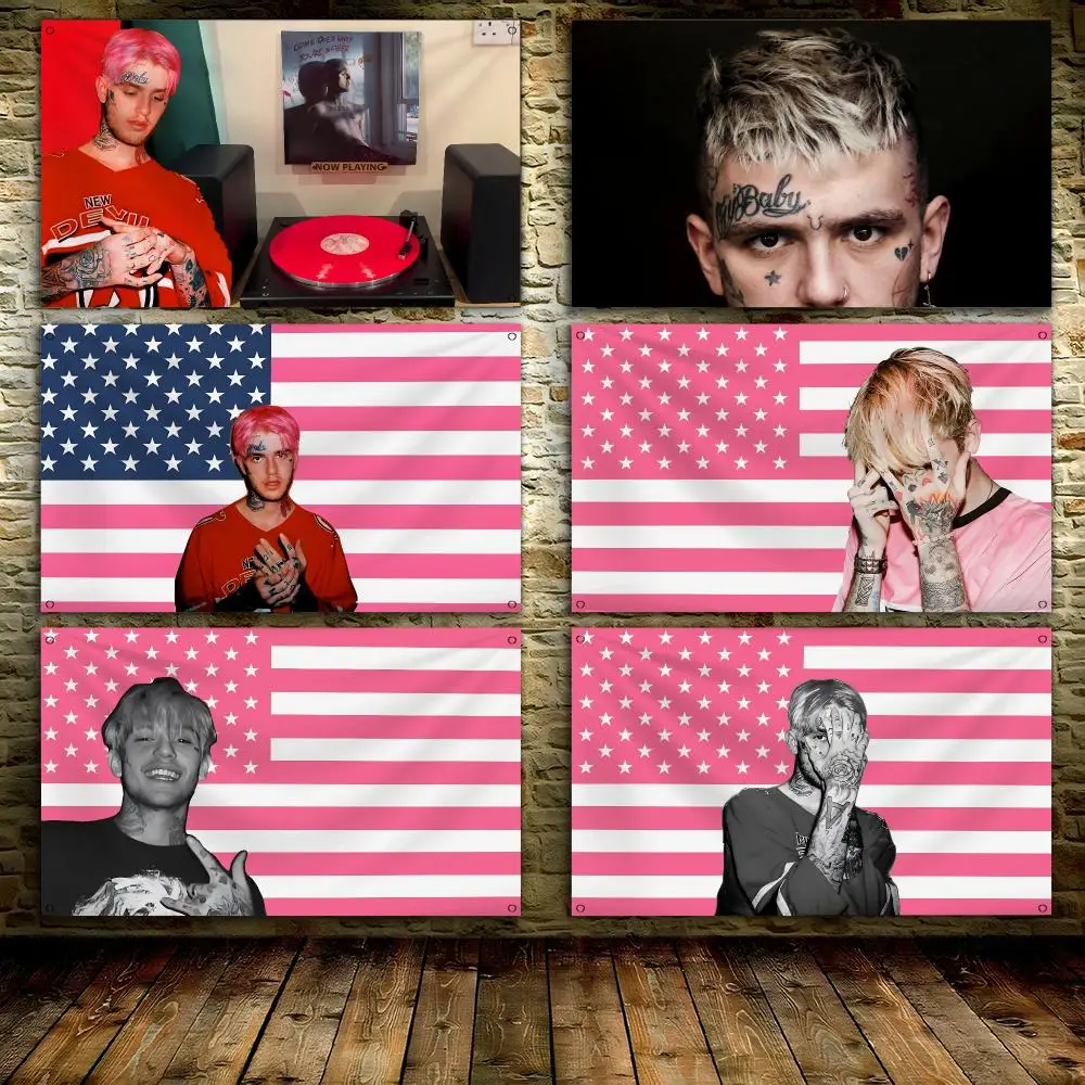 Rap Singer L-Lil P-Peep Flags Custom Decorative Wall Hanging Banner Art for Bedroom Living Room Home Office Outdoor Decor Gift