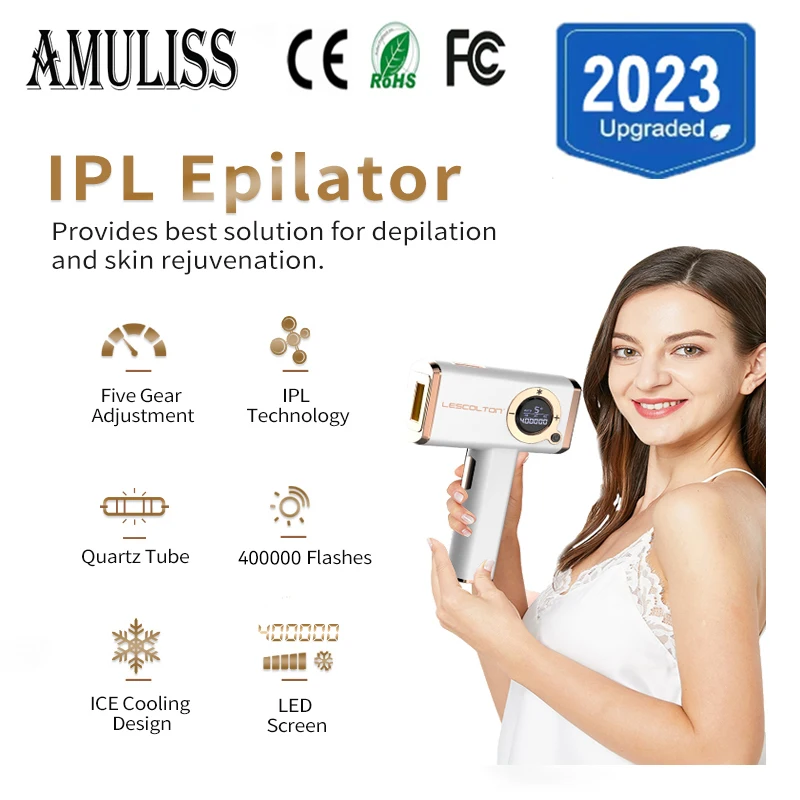 Amuliss Hair removal IPL Depilator Pulses Permanent Laser Epilator Painless  Bikini face and body machine home-appliance Devices