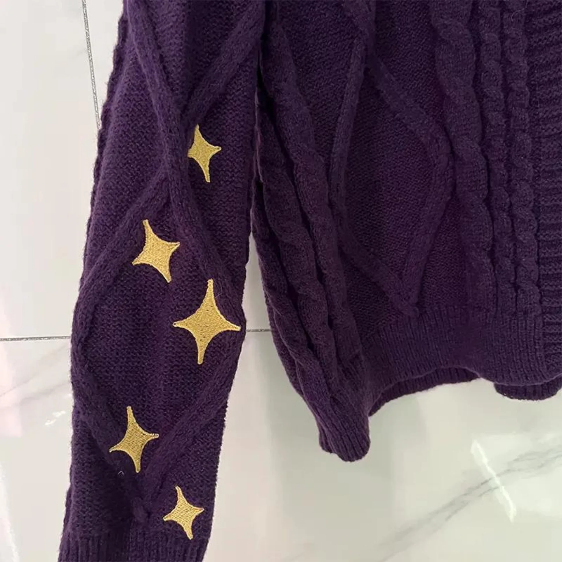 Speak Now Cardigan with Star Embroidery Button Up Chunky Knit Purple Sweater TV Album TS Fall Winter Concert Eras Tour Outfit