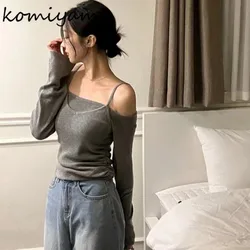 Slash Neck Off Shoulder Ropa Mujer Long Sleeve Roupas Femininas 2024 Woman Tops Autumn New Sweater Outerwears with Camis