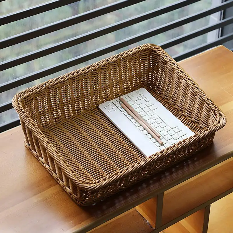 Rectangular Rattan Storage Baskets Handmade Woven Nesting Wicker Baskets for Decor Fruit Tray and Snack Storage Box