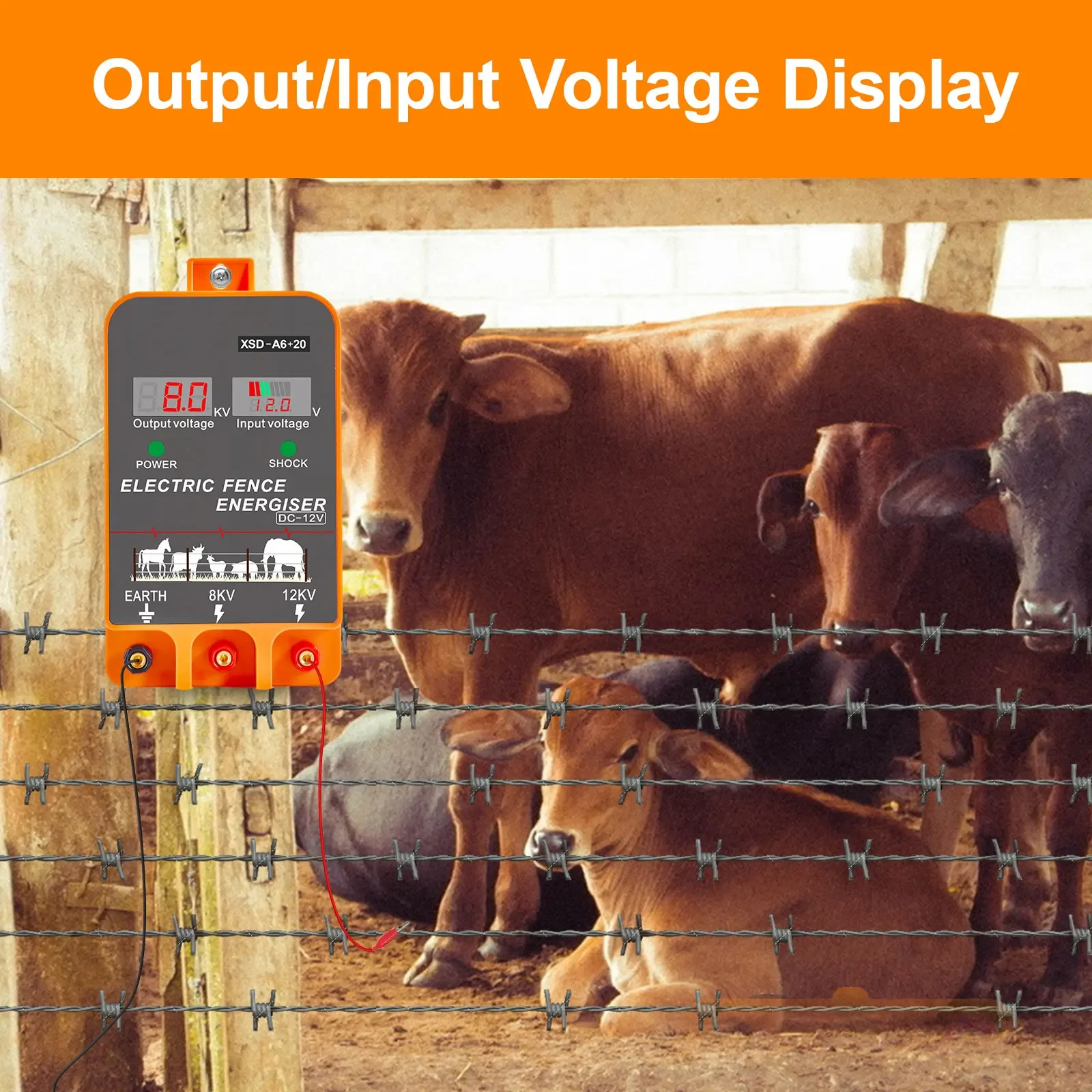 20KM Electric Fence Energizer with Alarm 5.5 Joule LCD Display 12V Farm Livestock Fence Controller for Animal Farming