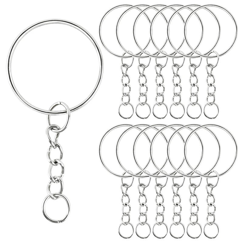 50/100PCS Silver Color Key Ring Split Key Ring with Chain and Jump Rings Metal Key Chain Ring Parts 25mm Keyring DIY Key Chains