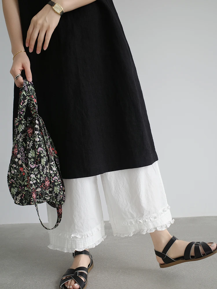 Pantalones de pierna recta de algodón blanco para mujer primavera 2025 japonés Sle holgado ajuste l cintura elástica Ba ket nueve medias