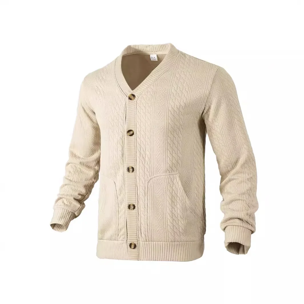 

European American New Fashion Men's Slim Solid Color Casual Trendy Single-breasted Long Sleeve Knitted Sweater Cardigans Male