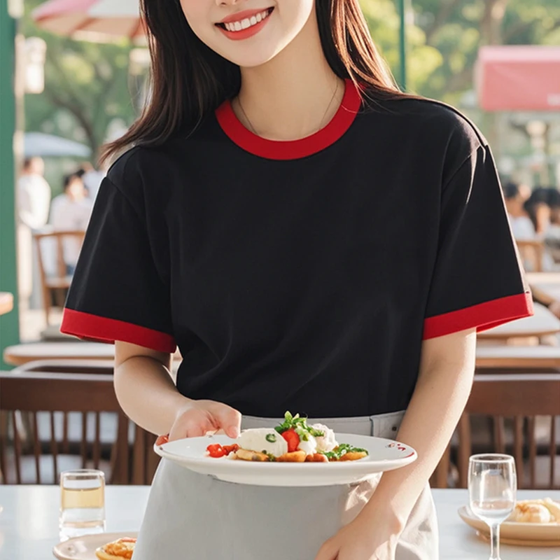 Waitstaff café hôtel uniforme à manches courtes T-Shirt été coton Service alimentaire Hot Pot Restaurant personnel restauration travail hauts