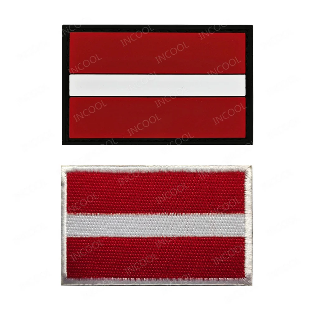 Latvijas Latvia Embroidered Flag Patches Rubber 3D PVC Hook Loop Appliqued For Clothing Backpack