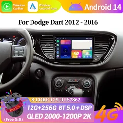 For Dodge Dart 2012 2013 2014- 2016   Android 14 Car Radio Multimedia System player Stereo Auto Bluetooth CarPlay Screen